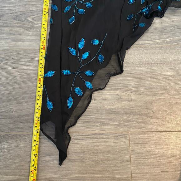 Cache Y2K Black Blue 100% Silk Beaded Floral Halter Midi Dress Women's size XS - Picture 12 of 12